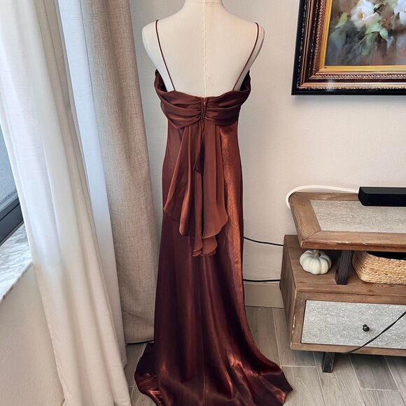 Betsy & Adam Women's Chocolate Brown Satin Gown – Size 12 - Picture 2 of 4